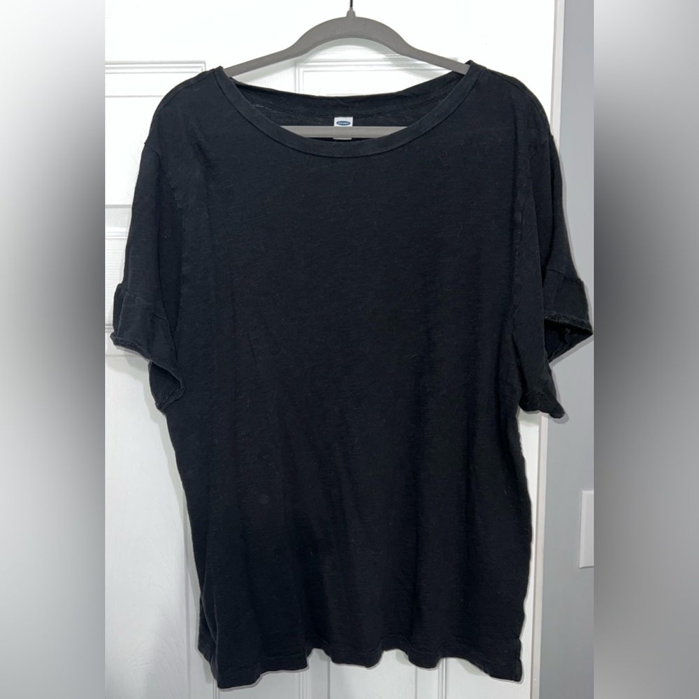 Old Navy Ruffle-Sleeve Slub-Knit Top Black XL